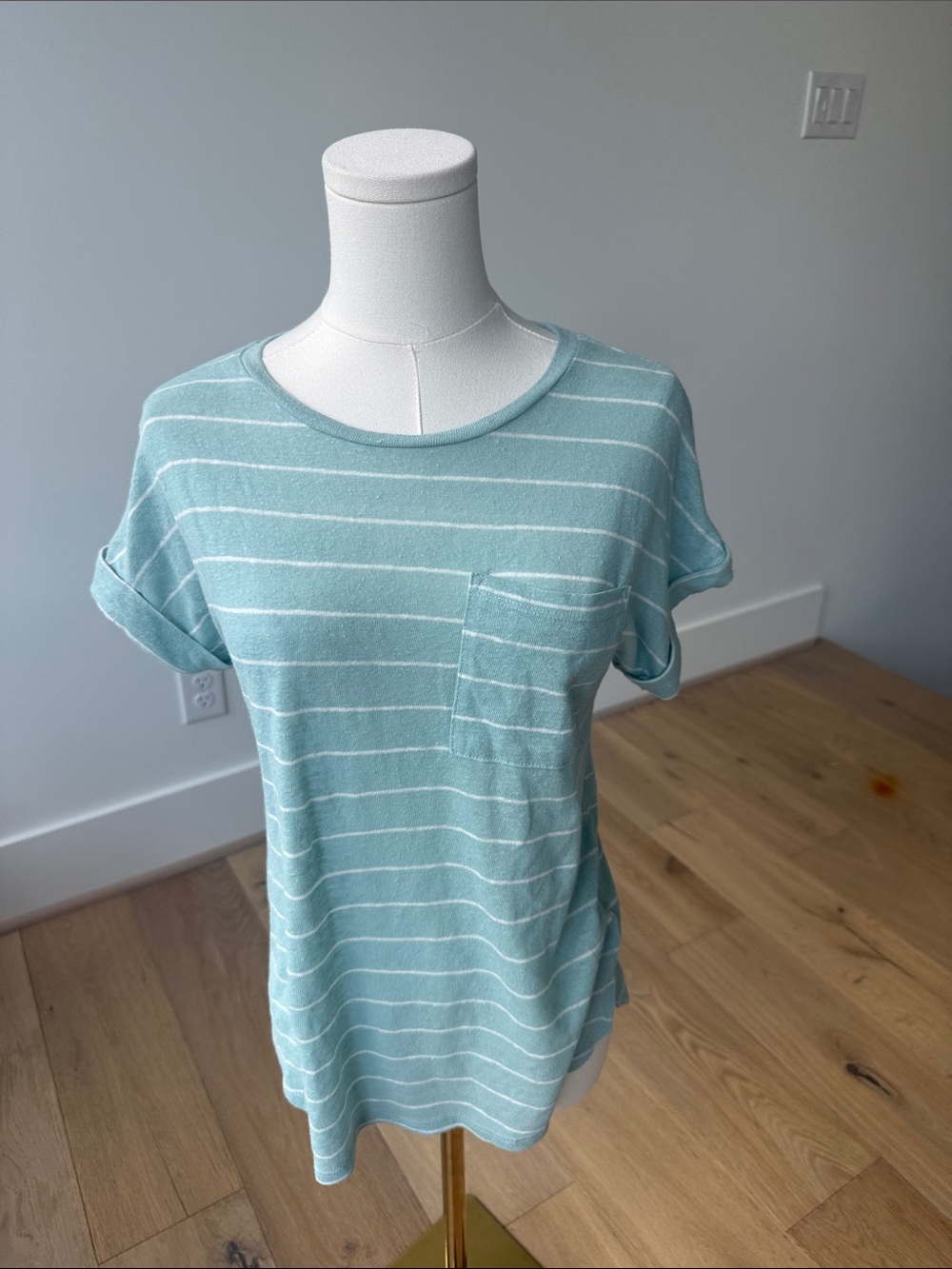 Light Teal Striped Pocket Tee - Women